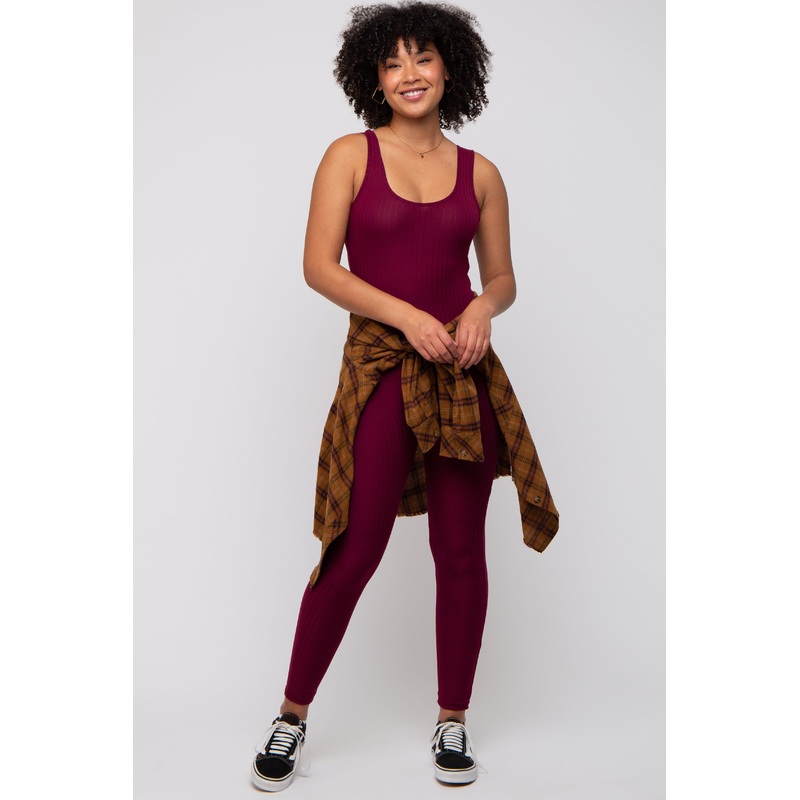 Burgundy Ribbed Bodycon Jumpsuit