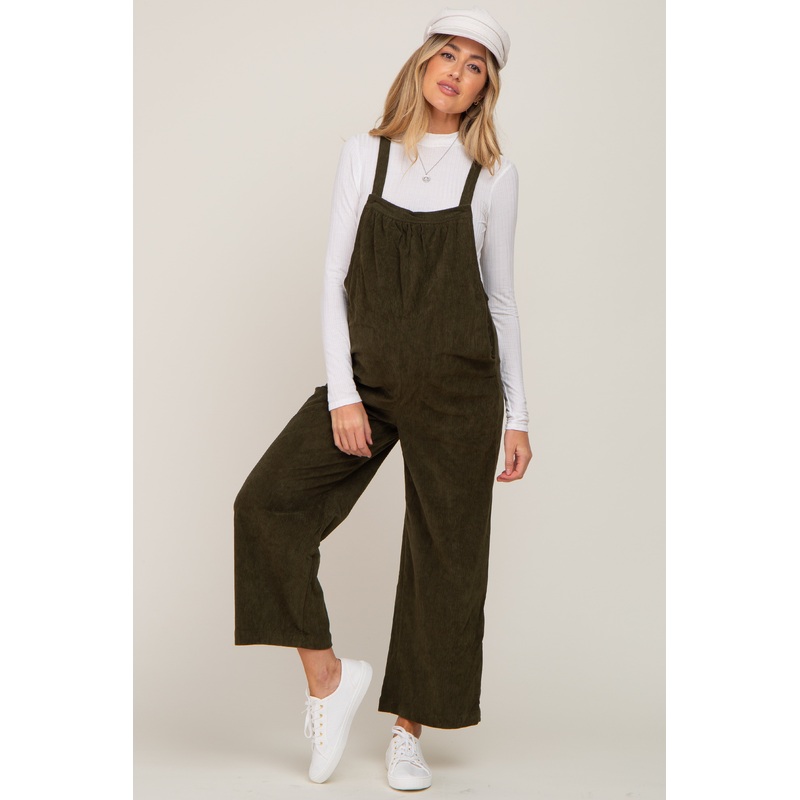 Olive Corduroy Maternity Overalls