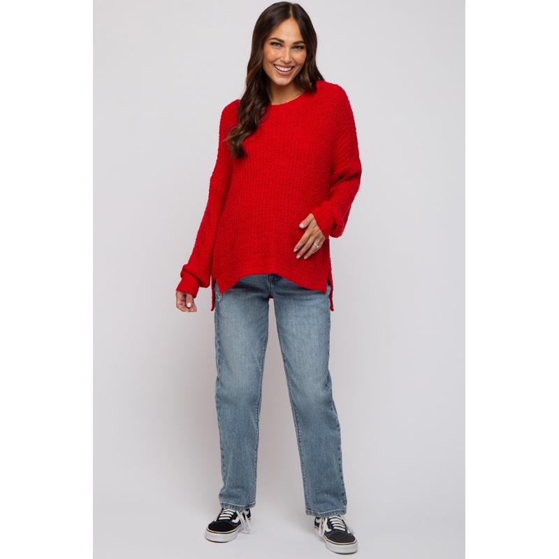 Red Dropped Shoulder Maternity Sweater