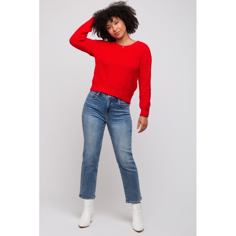 Red Fuzzy Soft Knit Sweater