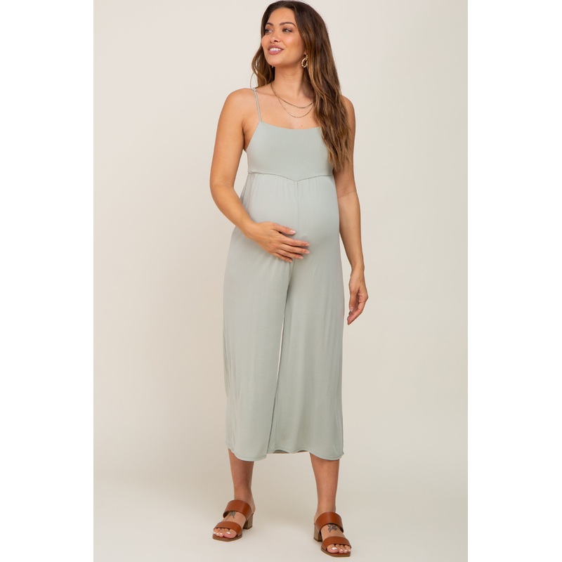 Sage Sleeveless Cropped Maternity Jumpsuit