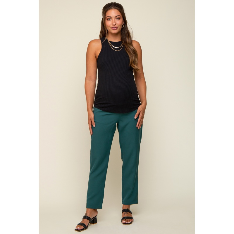 Teal Satin Crop Maternity Pants