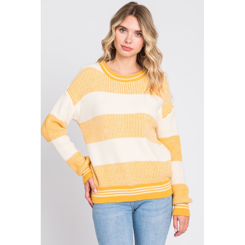Yellow Fuzzy Striped Sweater