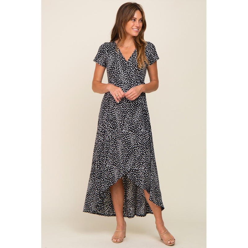 Black Animal Print Wrap Dress