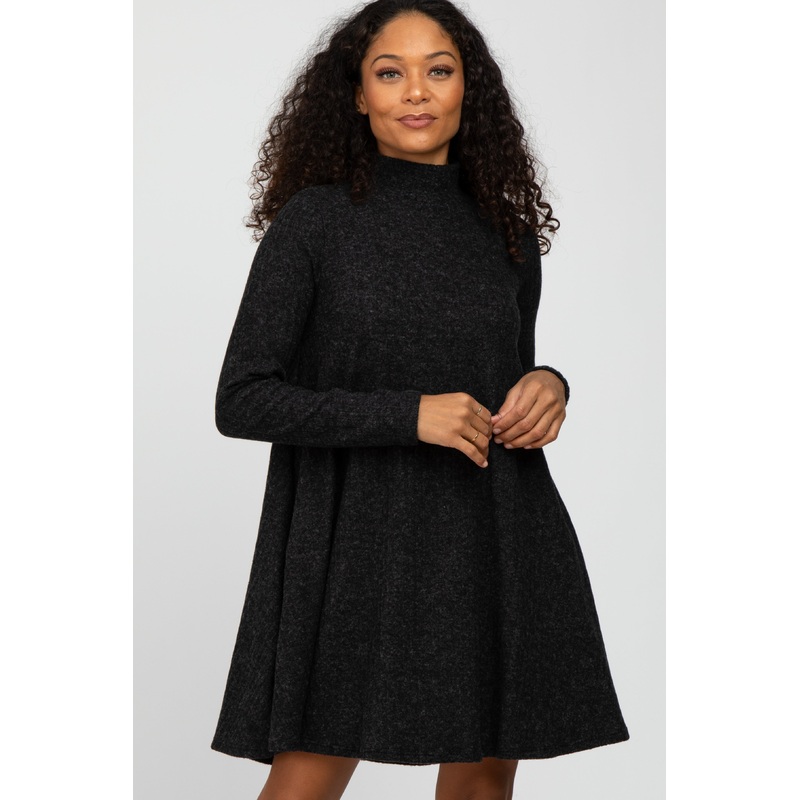 Black Brushed Mock Neck Dress
