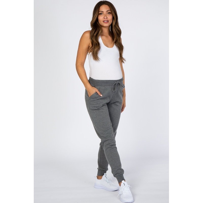 Grey Drawstring Maternity Sweatpants