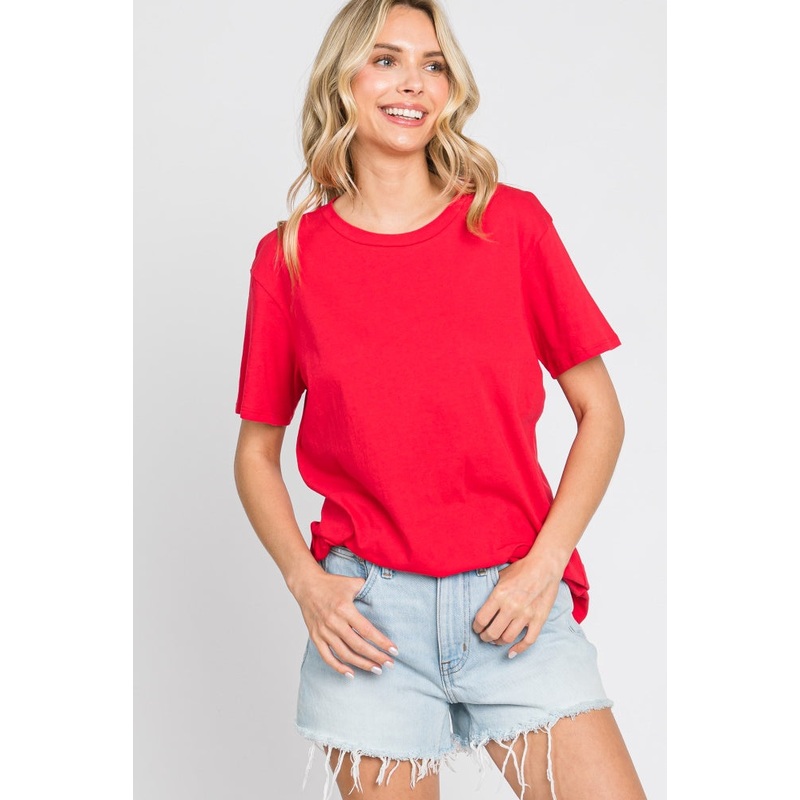 Red Oversized Short Sleeve Top