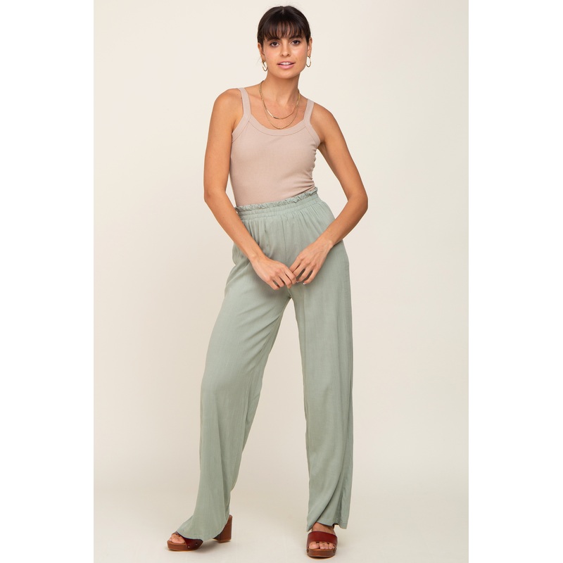 Sage Basic Elastic Waist Wide Leg Pants