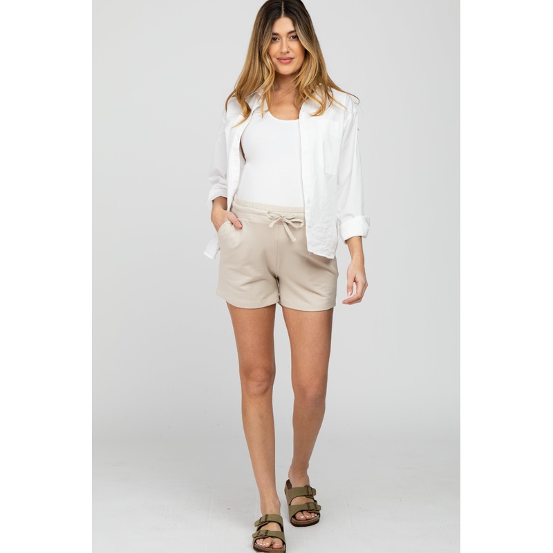 Beige French Terry Maternity Sweat Shorts