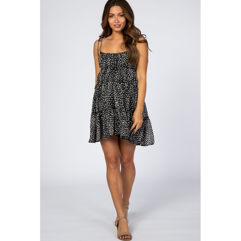Black Animal Print Tiered Maternity Mini Dress
