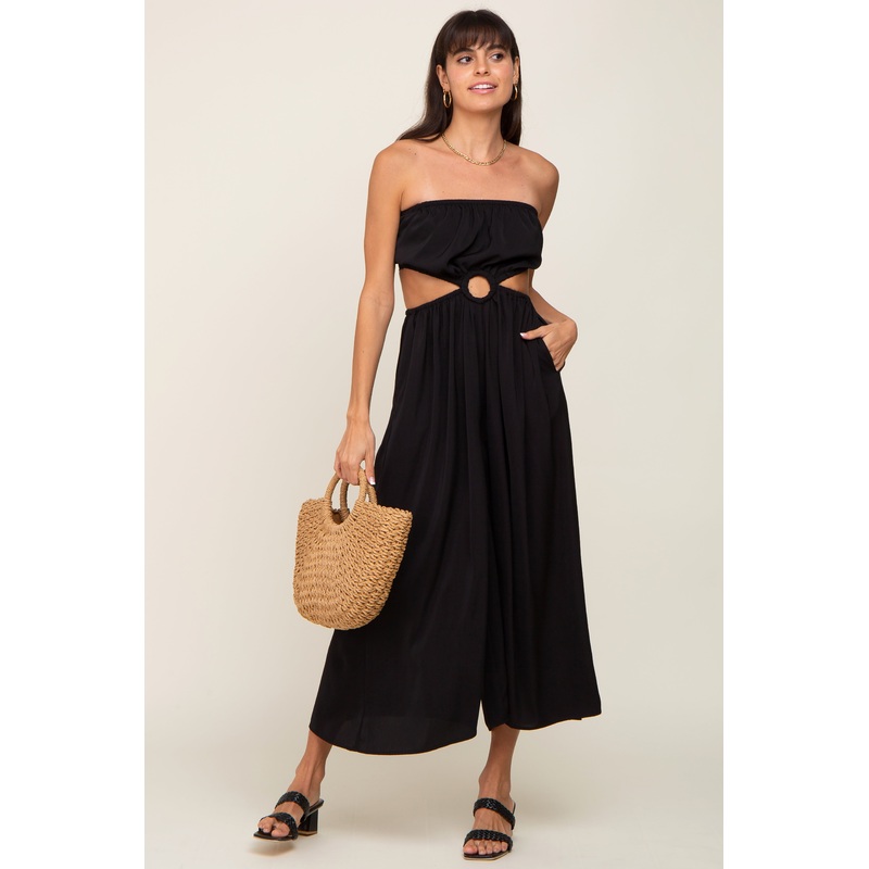 Black Cutout Strapless Wide Leg Jumpsuit