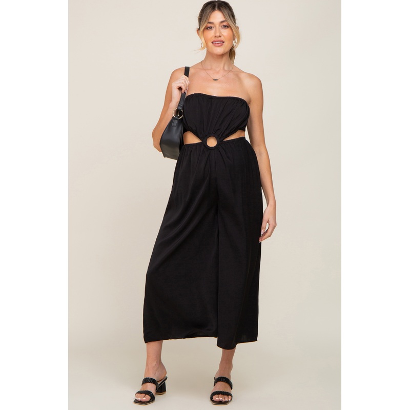 Black Cutout Strapless Wide Leg Maternity Jumpsuit