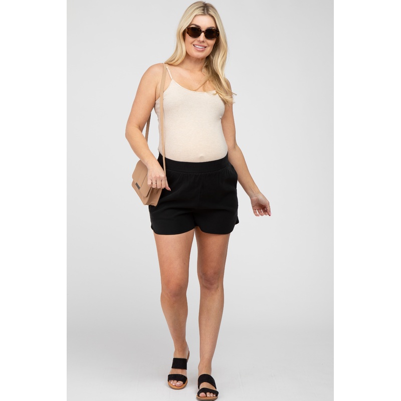 Black Round Hem Maternity Shorts