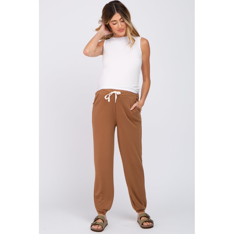 Camel Contrast Maternity Jogger Pants