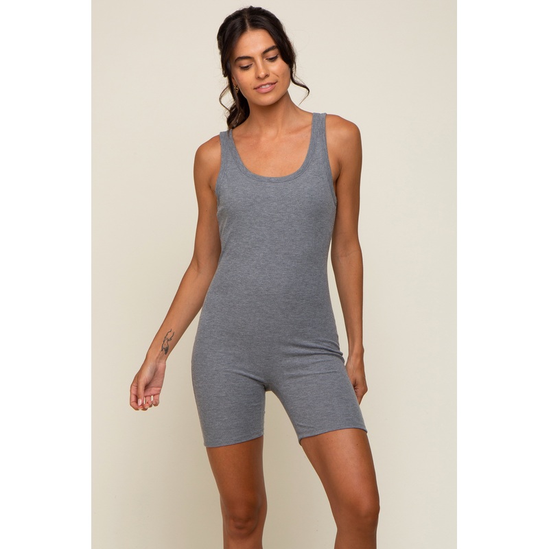 Charcoal Sleeveless Ribbed Bodysuit