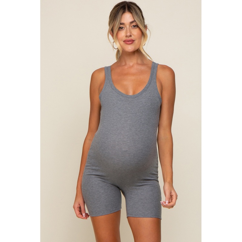 Charcoal Sleeveless Ribbed Maternity Bodysuit