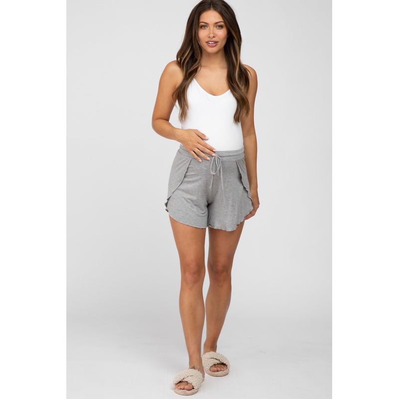 Heather Grey Tulip Drawstring Maternity Lounge Shorts