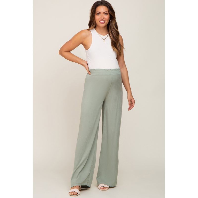 Sage Basic Elastic Waist Wide Leg Maternity Pants