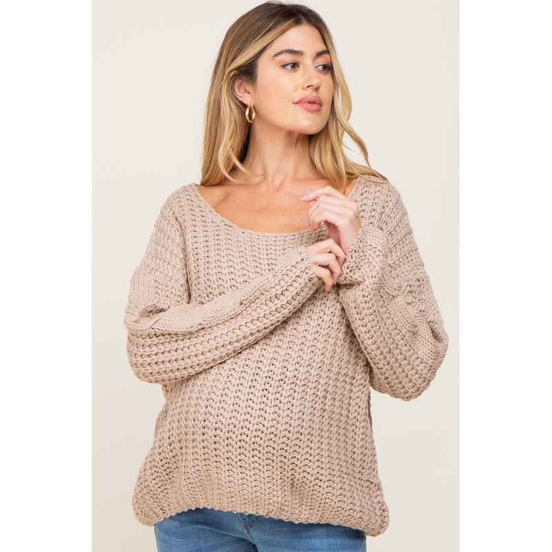 Taupe Chunky Knit Maternity Sweater