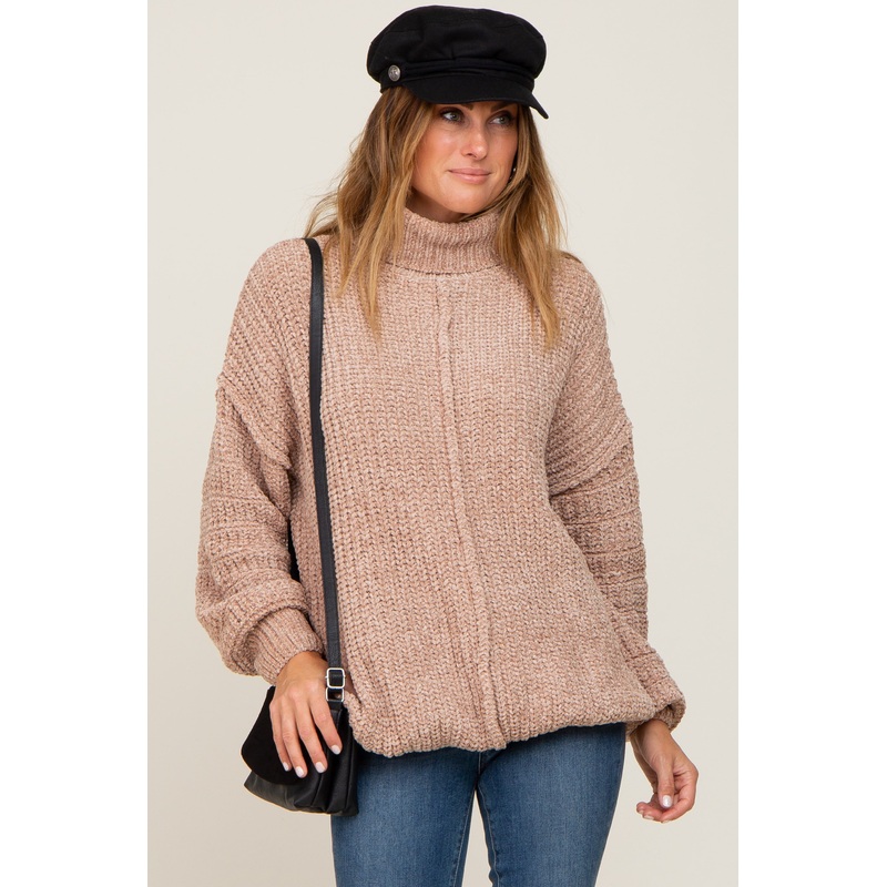 Taupe Soft Chenille Turtle Neck Sweater