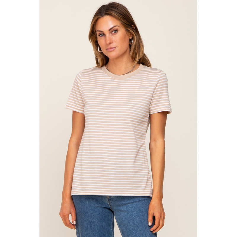 Taupe Striped Basic Tee
