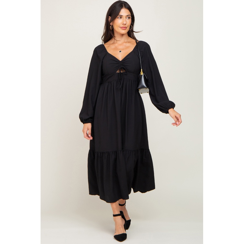 Black Cinched Cutout Midi Dress