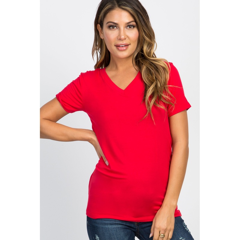 Red Basic V-Neck Top