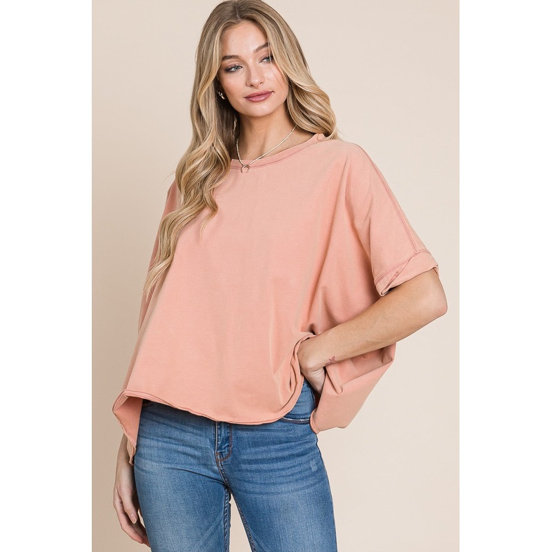 Apricot Washed Oversize Crop Tee