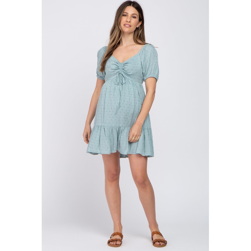 Aqua Swiss Dot Sweetheart Maternity Dress