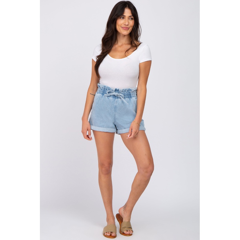 Light Denim Smocked Waist Shorts