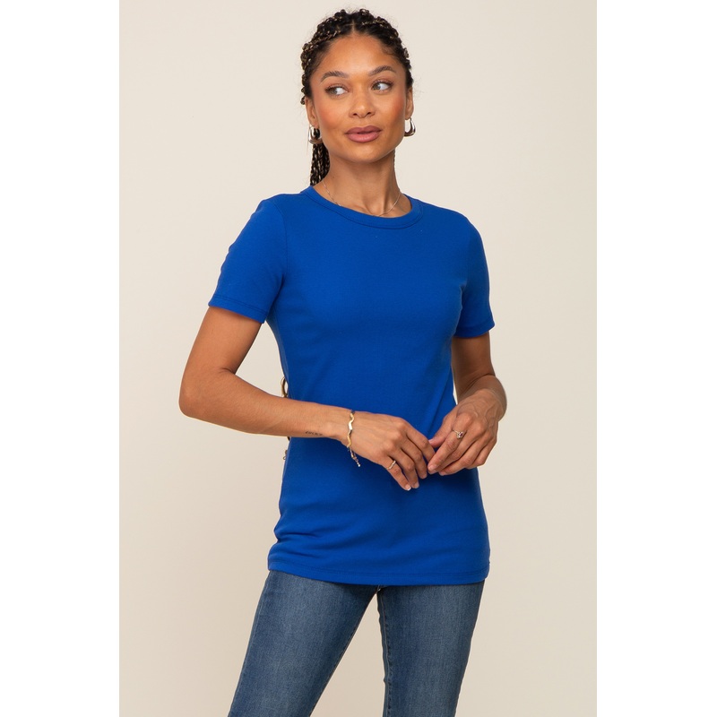 Royal Blue Ribbed Short Sleeve Top