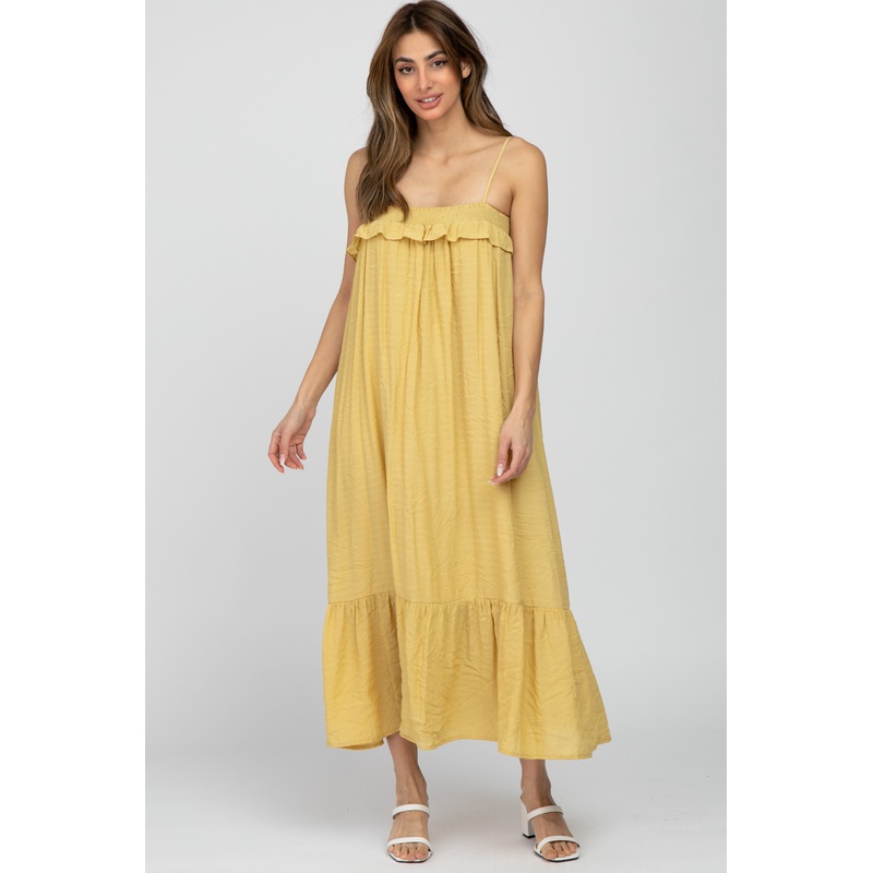 Yellow Square Neck Back Tie Midi Dress