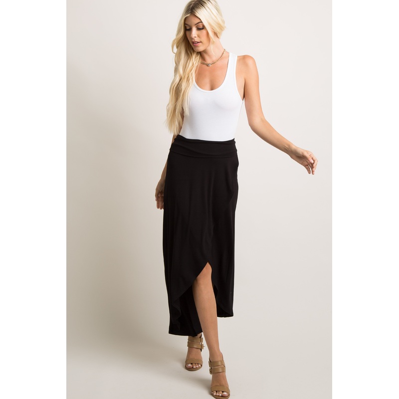 Black Hi-Low Wrap Skirt