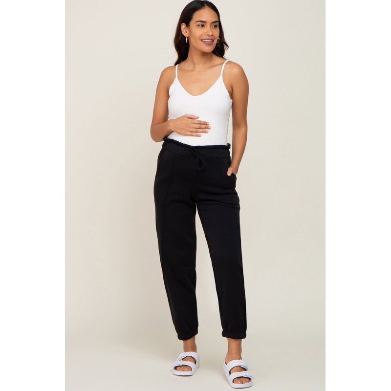 Black Paper Bag Waist Maternity Joggers