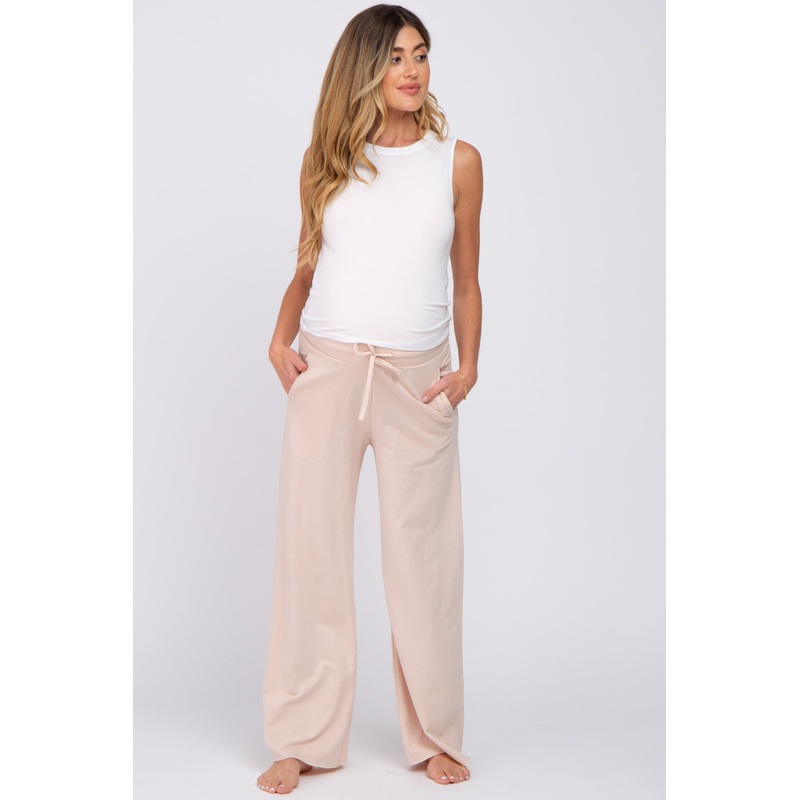 Light Pink Smocked Waist Maternity Lounge Pants