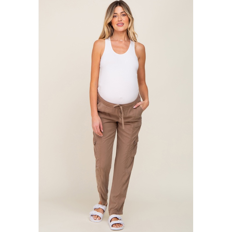 Mocha Drawstring Maternity Cargo Pants