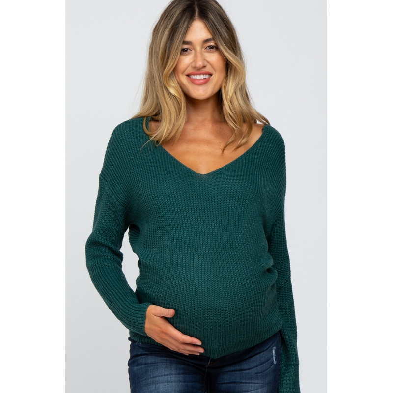 Teal Knot Back Maternity Sweater