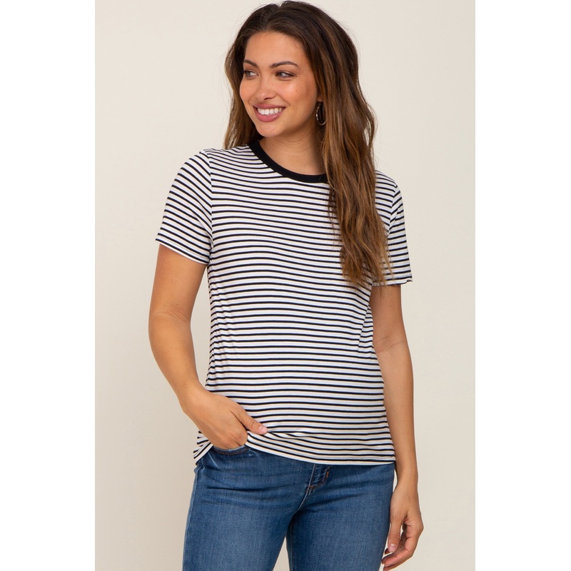 White Striped Basic Maternity Tee