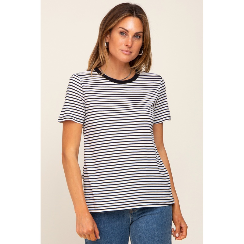 White Striped Basic Tee
