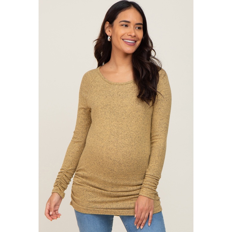 Yellow Brushed Knit Ruched Maternity Top