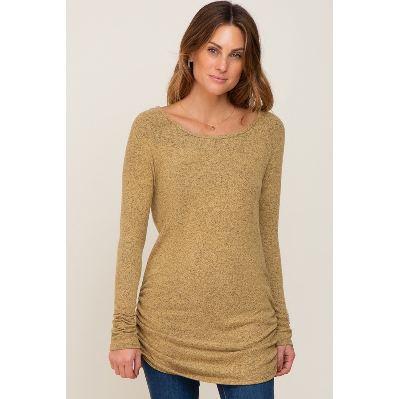 Yellow Brushed Knit Ruched Top