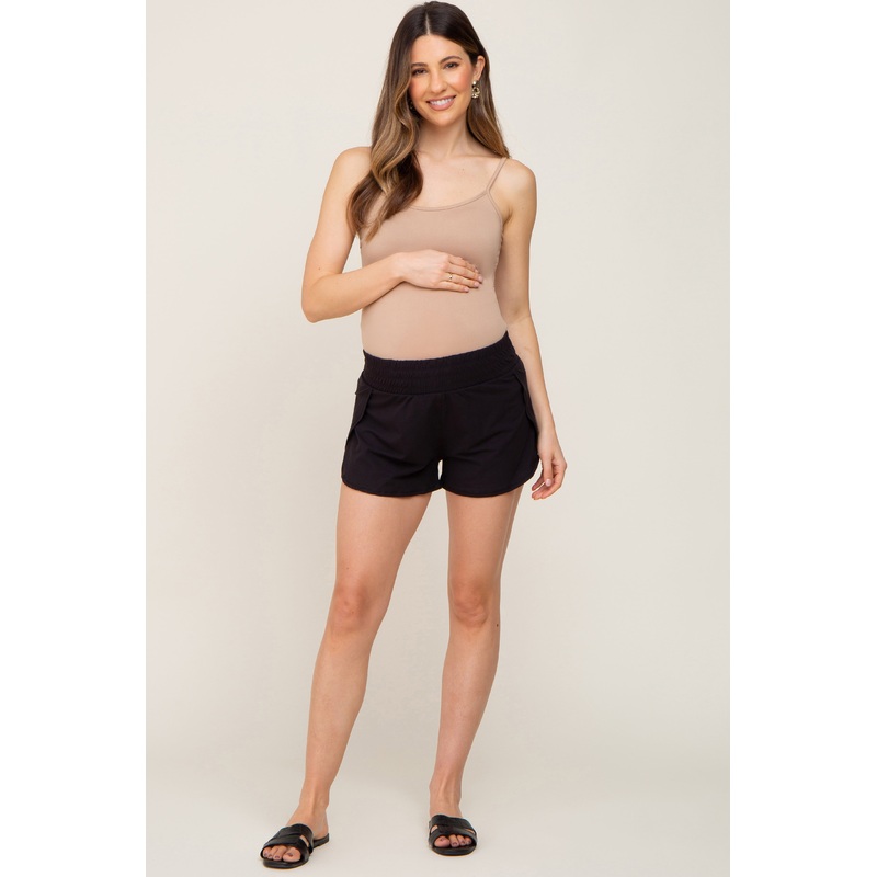 Black Wrap Side Maternity Track Shorts