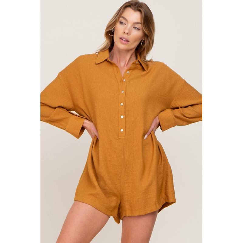 Camel Collared Button Front Romper