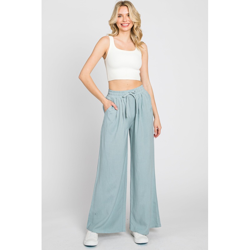 Light Blue Drawstring Wide Leg Pants