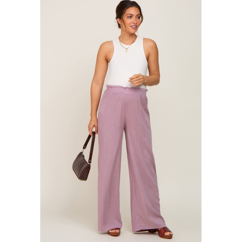 Mauve Basic Elastic Waist Wide Leg Maternity Pants