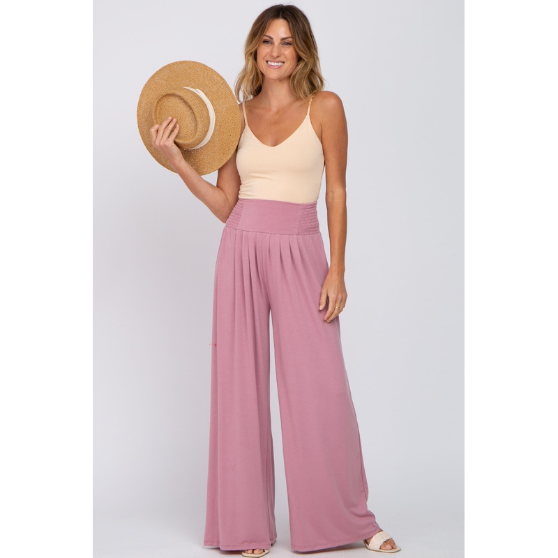 Mauve Smocked Wide Leg Pants