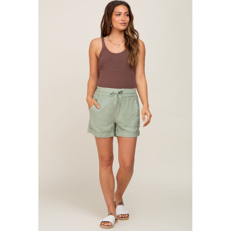 Mint Drawstring Cuffed Maternity Shorts