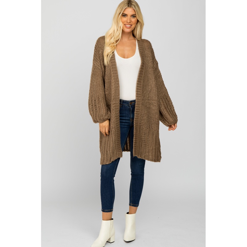 Taupe Open Knit Cardigan Sweater