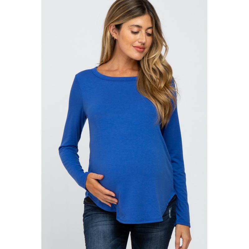 Royal Blue Basic Maternity Long Sleeve Top
