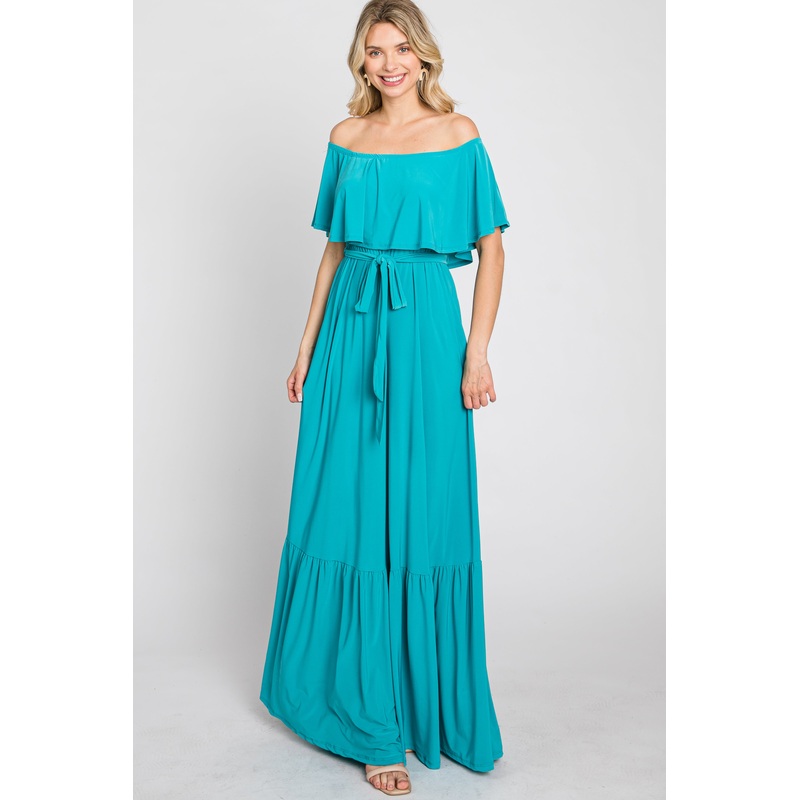Turquoise Off Shoulder Maxi Dress